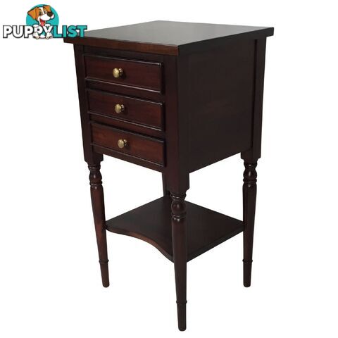 Solid Mahogany Wood Side Table with 3 drawers