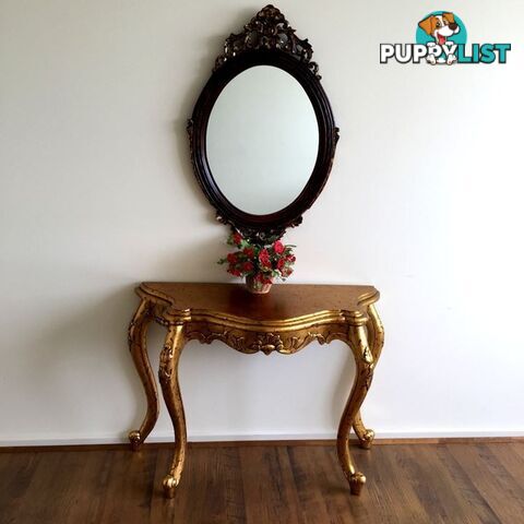 Solid Mahogany Wood Serpentine Hall Table & Mirror