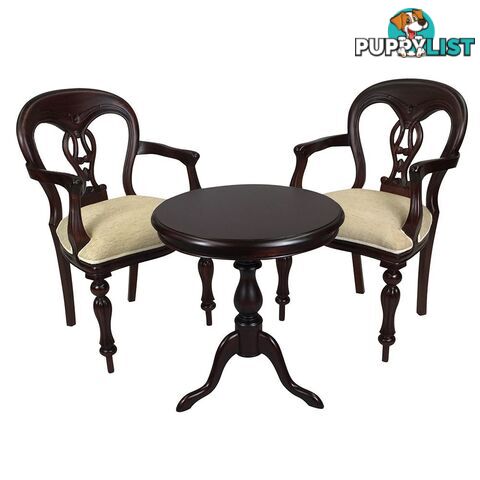 Solid Mahogany Wood Table Set with 2 Fiddle Back Arm Chairs