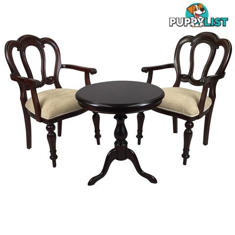 Solid Mahogany Wood Table Set with 2 Arm chairs - Hyper Flute Leg Design