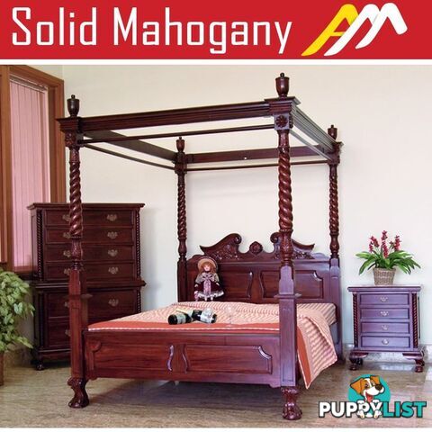 Solid Mahogany Wood Chippendale 4 Poster Bed Queen / King size