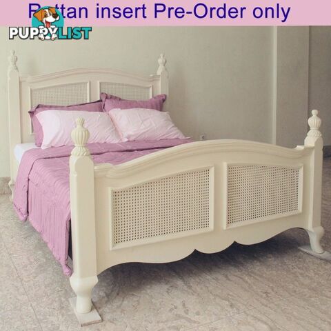 French provincial Style Bed Queen Carved Antique Reproduction Mahogany White New