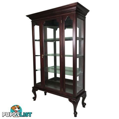 Solid Mahogany Wood 2 Door Glass Display Cabinet