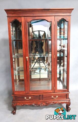 Solid Mahogany Wood 2 Door Display Cabinet with Drawers