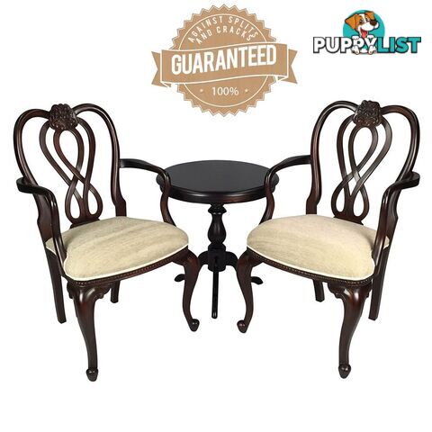 Solid Mahogany Wood Round Table Set with 2 Arm Chairs