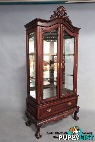 Solid Mahogany 2 Door Display Cabinet with Drawer