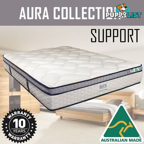 Australian Made Pillow Top Spring Mattress - 10 Years Warranty - Queen Size - AURA COLLECTION