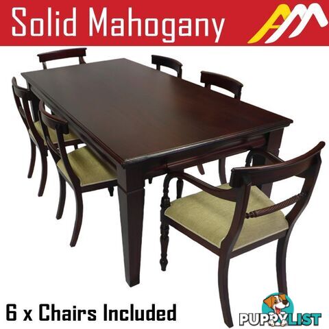 Solid Mahogany Wood Dining Set / Table 1.5m and Chairs