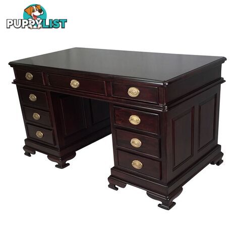 Solid Mahogany Wood Office Desk with Brass Handles