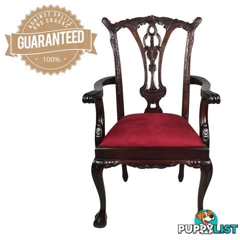 Solid Mahogany Wood Arm Upholstered Chair