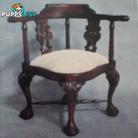 Solid Mahogany Wood Corner Arm Upholstered Chair