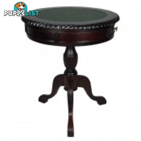 Solid Mahogany Wood 60 cm Green Vinyl insert Round Table