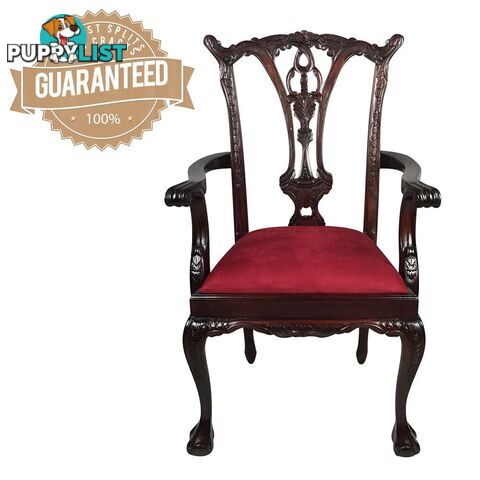 Solid Mahogany Wood Arm Upholstered Chair