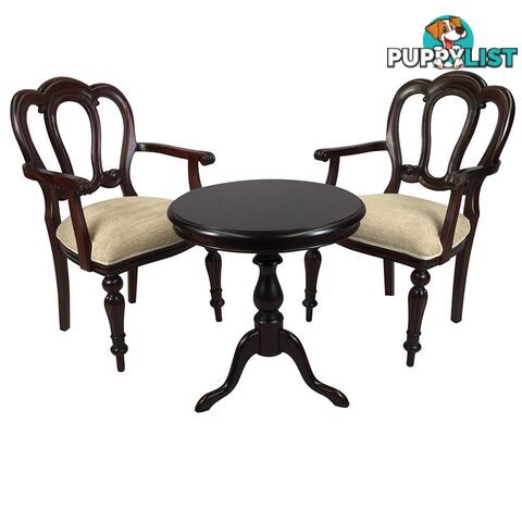 Solid Mahogany Wood Table Set with 2 Arm chairs - Hyper Flute Leg Design