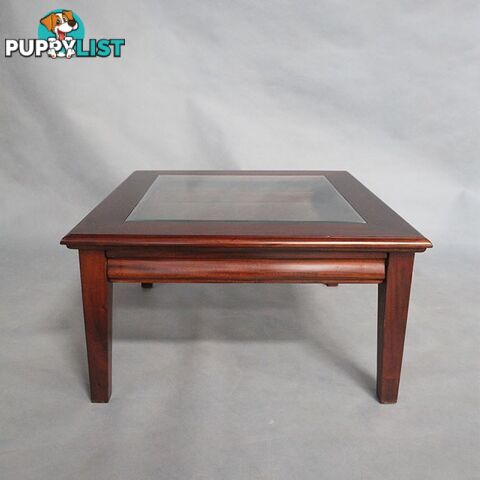 Solid Mahogany Wood Square Coffee Table With Glass