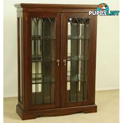 Solid Mahogany Display Cabinet / Vitrine with Glass Doors