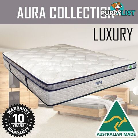 Australian Made Pillow Top Spring Mattress - 10 Years Warranty - King Single Size - AURA COLLECTION