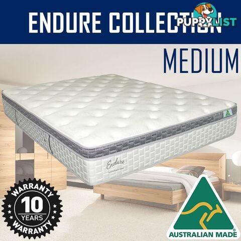 Australian Made Pillow Top Spring Mattress - 10 Years Warranty - Queen Size - ENDURE