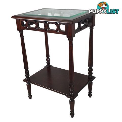 Solid Mahogany Wood Rectangular Glass top SideTable