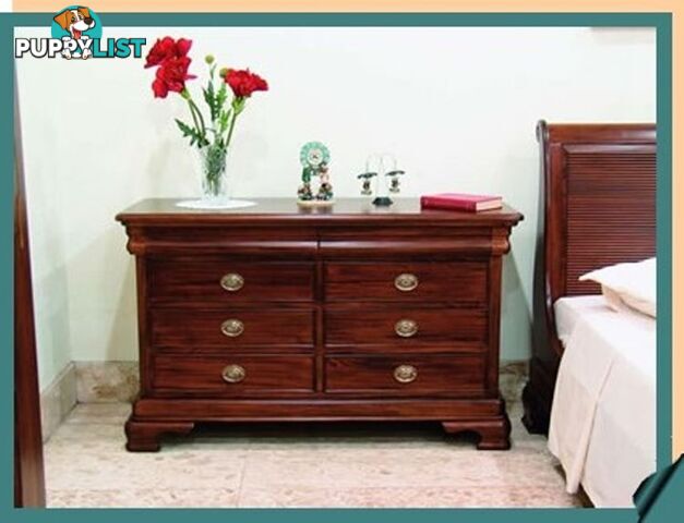 Mahogany Wood Chest of Drawers Short and Wide Design