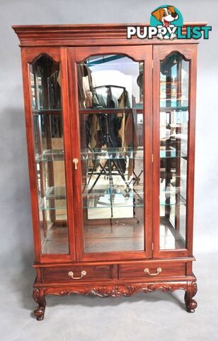 Solid Mahogany Wood 2 Door Display Cabinet with Drawers