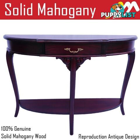 Mahogany Wood Hall Table Half Ellipse Shape With 1 Drawer