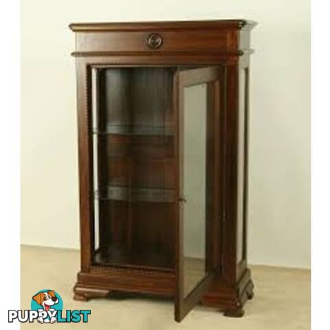 Mahogany Vitrine Display Glass Cabinet with Glass Shelves