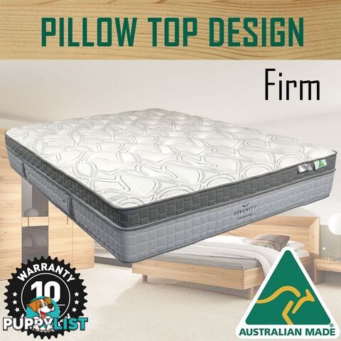 Australian Made Pillow Top Spring Mattress - 10 Years Warranty - Single Size - Serenity Collection