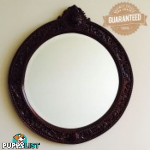 Solid Mahogany Wood Bevelled Glass Round Mirror