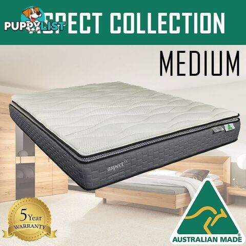 Australian Made Pillow Top Spring Mattress - 10 Years Warranty - Queen Size - ASPECT