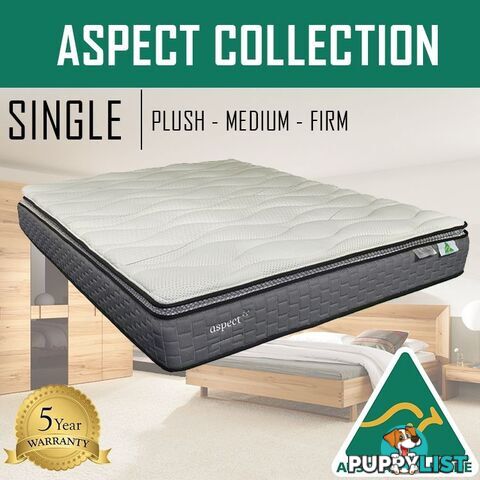 Australian Made Pillow Top Spring Mattress - 5 Years Warranty - Single Size - ASPECT