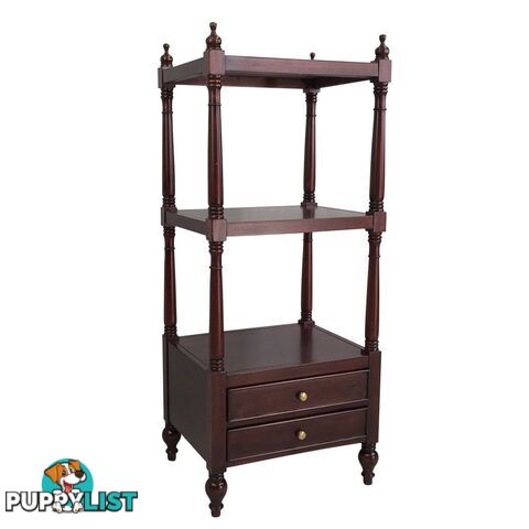 Solid Mahogany Wood 3 Tier Whatnot with Drawer and Shelf