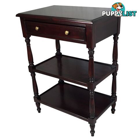 Solid Mahogany Wood Lamp Table with Drawer and Shelf