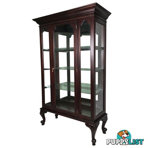 Solid Mahogany Wood 2 Door Glass Display Cabinet