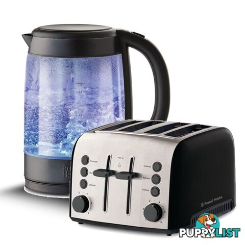 Russell Hobbs Brooklyn Glass Kettle + Toaster Pack - Black - Russell Hobbs - R-RHK172BCH + RHT94BLK