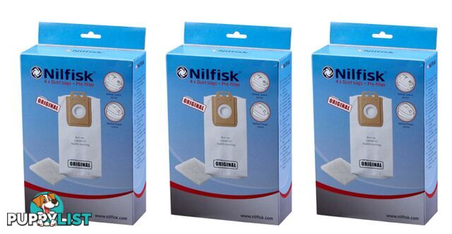 Nilfisk 3 Boxes of 4 Select Series Dust Bags + Pre-filter - 128389187 - Nilfisk - N-128389187-3-PACK