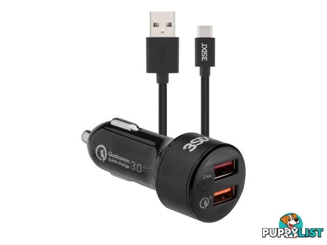 3SIXT Car Charger 5.4A - USB-C Cable 1m - Black