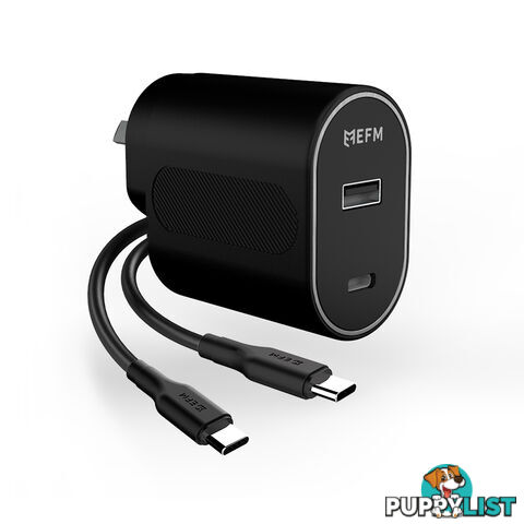 EFM 60W Dual Port Wall Charger	With Type C to Type C Cable 1M - Black