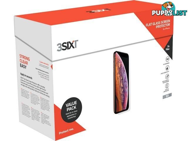 3SIXT Screen Protector Flat Glass - iPhone XS Max - Bulk 50 Pk