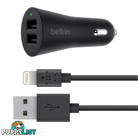 Belkin BOOSTUP 2-Port 24W Metallic Car Charger With USB-A to Lightning cable - Black