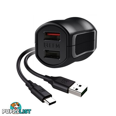 EFM Wall Charger 3.4A Dual USB Rapid Charger W/Reverse Type C Cable - Black