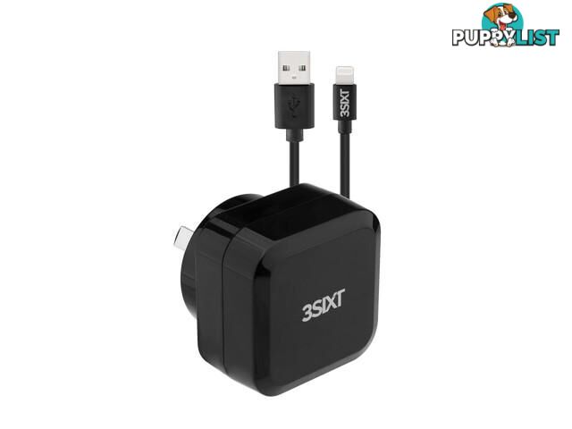 3SIXT Wall Charger AU 4.8A - Lightning Cable 1m - Black