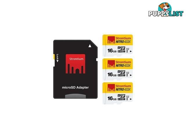 Strontium 16GB Nitro MicroSD 3 Pack & SD Adapter