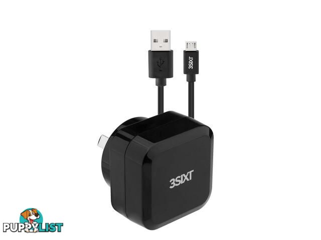 3SIXT Wall Charger AU 5.4A - Micro USB Cable 1m - Black