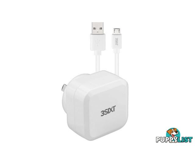 3SIXT Wall Charger AU 5.4A - Micro USB Cable 1m - White