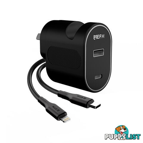 EFM 30W Dual Port Wall Charger	With Type C to Lightning Cable 1M - Black