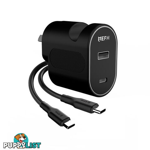 EFM 30W Dual Port Wall Charger	With Type C to Type C Cable 1M - Black