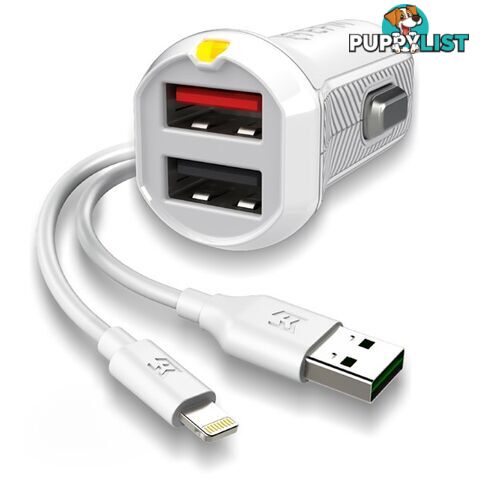 EFM Car Charger 3.4A Dual USB With MFi Lightning Cable - White