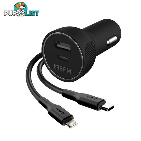 EFM 57W Dual Port Car Charger With Type C to Apple Lightning Cable - Black