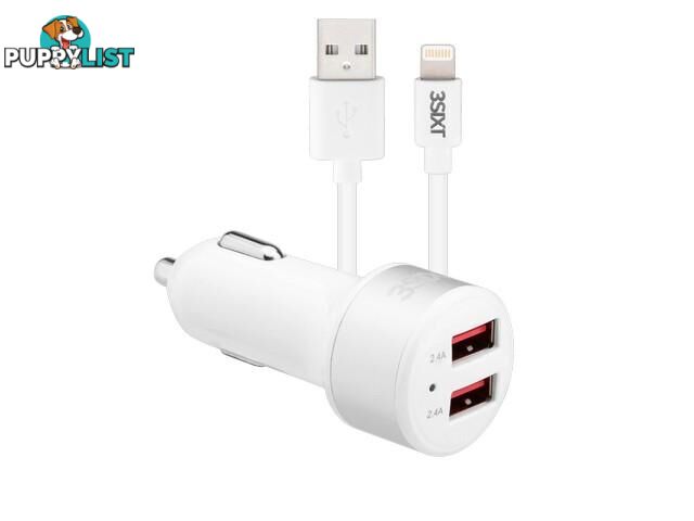 3SIXT Car Charger 4.8A - Lightning Cable 1m - White